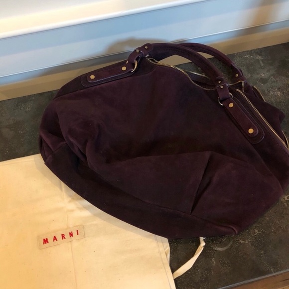 large MARNI satchel in plum suede - Picture 4 of 6